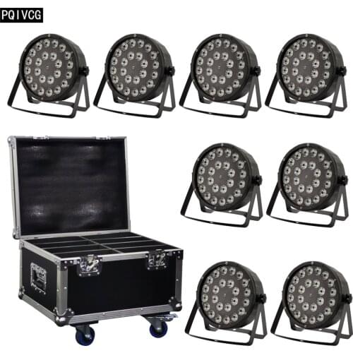 8pcs/lot 24x12w rgbw 4in1 led par light+flight case dmx512 plastic par light professional stage dj light