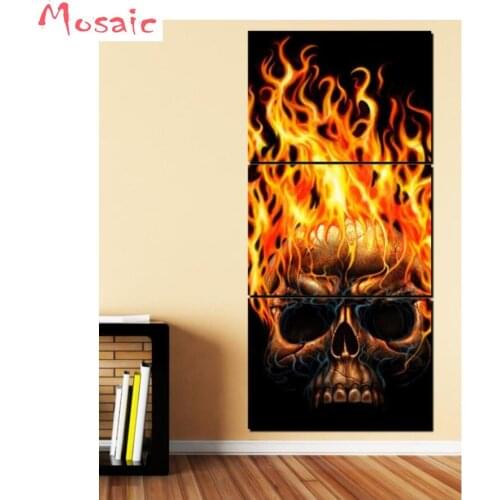 Free Shipping 3 pcs skeleton diamond painting 3d Drawing diamond Embroidery Wall Art Horror Paintings for Living Room Home Decor