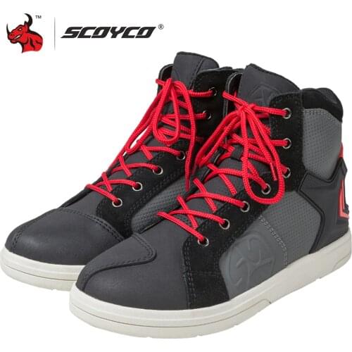 SCOYCO Motorcycle Boots Waterproof Men Casual Shoes Microfiber Leather Moto Motocross Riding Boots Breathable Motorbike Shoes