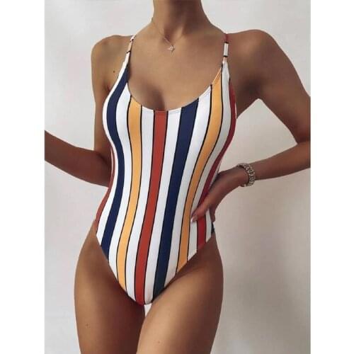 Color Blocking One-piece Swimsuit Womens Striped Monokini Sexy Backless Swimsuit Female Swimwear Hot Summer Brazilian Biquini