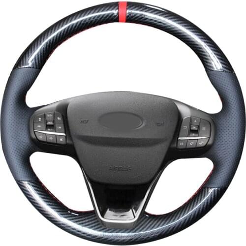 5D Carbon Fiber&Hole Leather Steering Wheel Hand Sewing Wrap Cover Fit For Ford Focus 2019