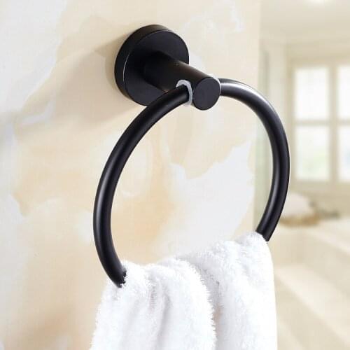 Black Stainless Steel Towel Rack Round Bath Towel Ring Wall Mount Towel Rail Anneau Serviette Anillas Para Colgar Toallas