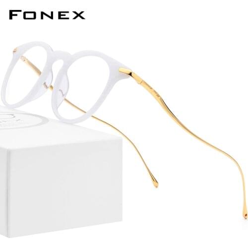 FONEX B Titanium Acetate Optical Glasses Men Vintage Prescription Eyeglasses Frame Women Retro Round Spectacles Eyewear 857