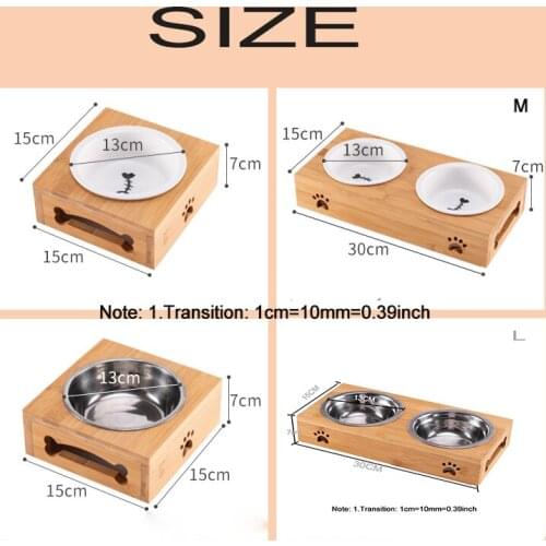 Hot Selle Pets Feeder Ceramic Cat Bowl Water Double Mouth Wooden Stand Stainless Steel Dog Feeder Bowls Kitten Dogs Products