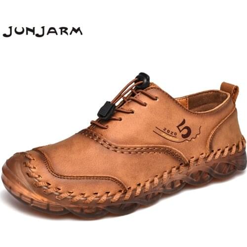 JUNJARM New Men Casual Leather Shoes Fashion Soft Breathable Lightweight Shoes Men Flats Loafers Driving Shoes Big Size 38-46