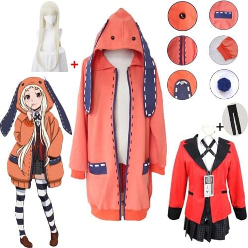 Hot Cool Cosplay Costume Anime Kakegurui Yumeko Jabami Japanese School Uniform Runa Yomo Tu Linda Hoodie Jacket and Wig