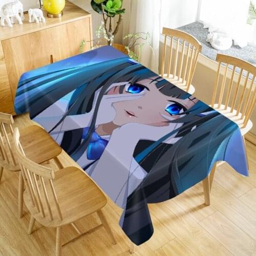 Custom Cute Anime Girl Table Cloth Oxford Print Rectangular Waterproof Oilproof Wedding Table Cover 100X140cm