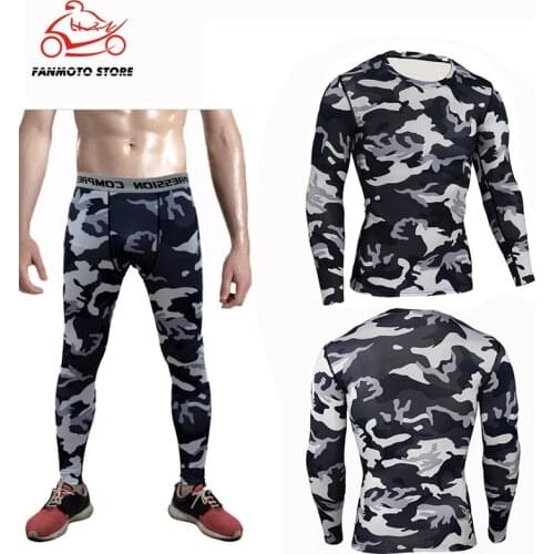 Mens motocross Sportswear Fitness MMA Compression Men Rashguard Male Long Sleeve Bodybuilding Running Set round neck Suit