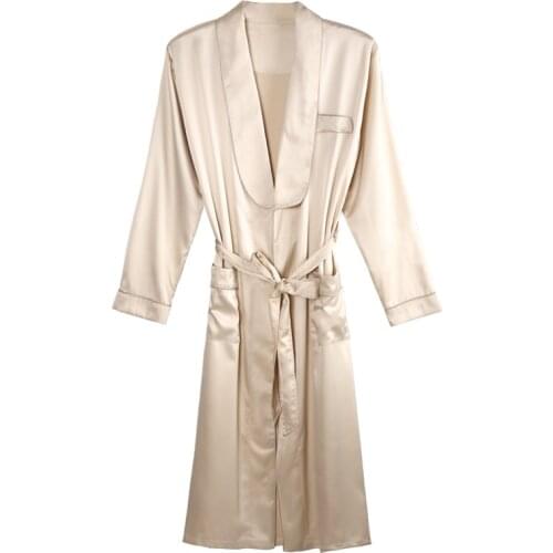 New Men Gold Lounge Sleepwear High-grade Silk Nightwear For Men Comfort Silky Bathrobes Noble Dressing gown Mens Sleep Robes