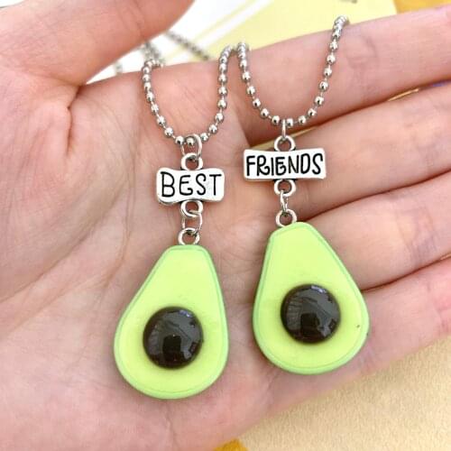 Fresh Green Avocado Fruit Pendant bff Necklace Children Best Friends 2 Boys Girls Friendship Jewelry Birthday Gift