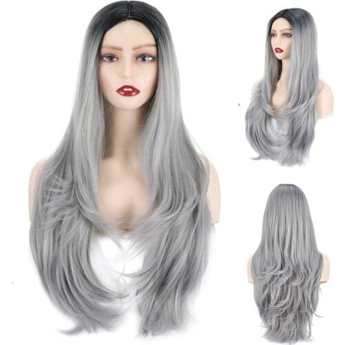 Long Wavy Wig Without Bangs Blonde Pink Ombre Natural Curly Synthetic Heat Resistant Nature Wave Colorful Costume Cosplay Wigs