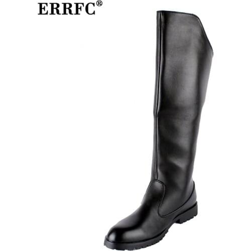 ERRFC Hot Selling Men Black Knee High Boots British Desiger Round Toe Back Zip Long Motorcycle Shoes Casual Comfort Size 37-46
