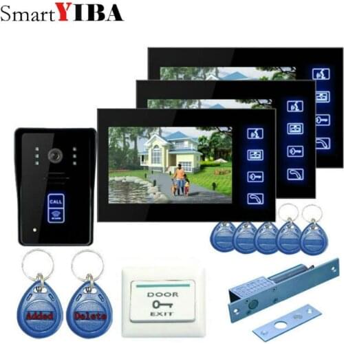 SmartYIBA 7" Wired Video Door Phone System Video Intercom Doorbell Support ID Card Unlock Infrared Night View Rainproof Lock