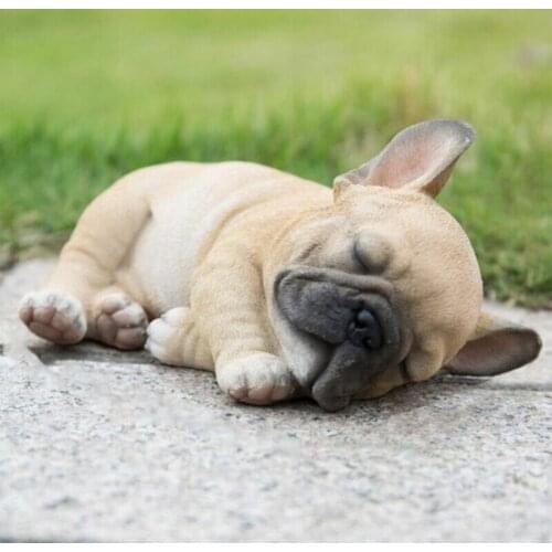 Sleeping French Bulldog Puppy Resin Statue Living Room Home Ornament Decoration Realistic Cute Bulldog Figurine Resin Art Craft