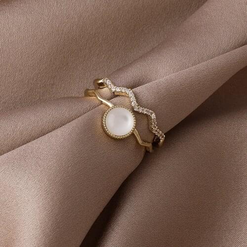 MISSNICE Vintage Crystal Rings for Women Micro-inlaid Zircon Double Layer Wave Model Adjustable Finger Rings For Women