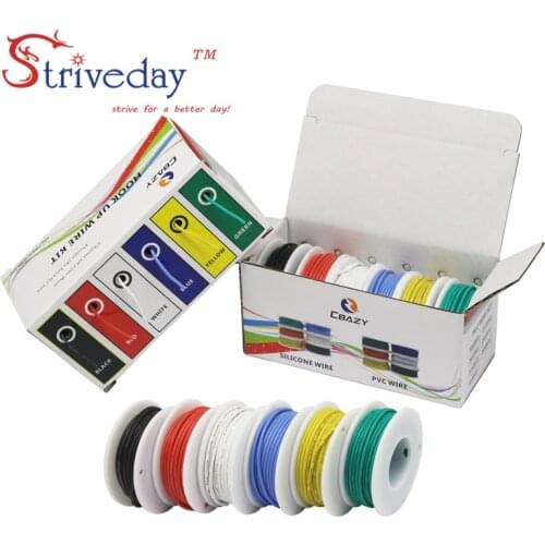 30AWG 60m/box Flexible Silicone Rubber Cable Wire stranded wires Tinned Copper line Kit mix 6 Colors Electrical Wire DIY