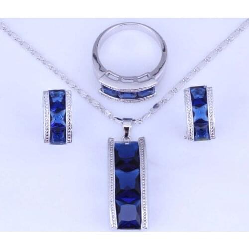 Love Monologue Everlasting Silver color Blue Crystal Bridal Jewelry Sets Free Gift Bag H0270