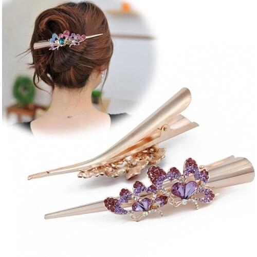 Fashion Metal Hair Clip For Women Crystal Rhinestone Flower Large Horn Clip Barrette Stick Hairpin Hair Styling Accessories
