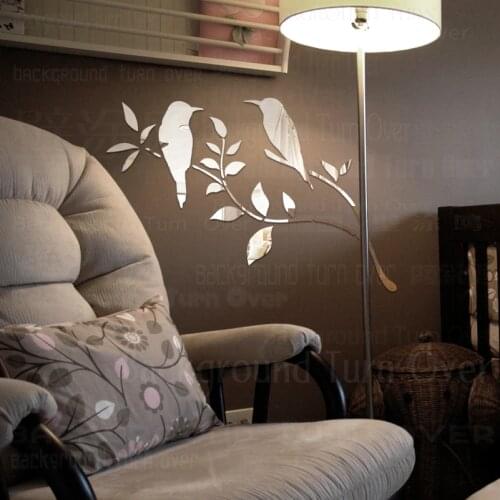 Mirror Stickers Wall Sticker Bathroom Full Body 3D Room Decoration Self Adhesive Mural On The Long Magpie Bird Branch Twig R053