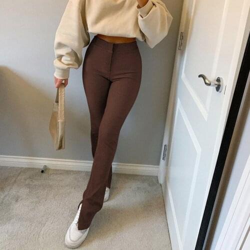 Women Trousers Casual Skinny Elastic High Waist Stretchy Sports Sweatpants Slit Vogue Flared Leggings Joggers New summer