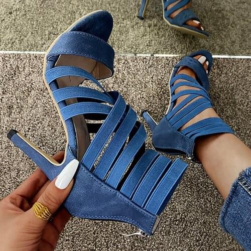 2021 Women Sandalias Mujer Womens Ladies Pumps Fashion Bandage Mixed Colors High Heels Sandals Casual Shoe 43