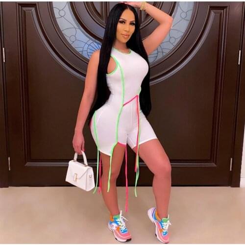 2021 Contrast Color Stripe Sleeveless Shorts Jumpsuit for Women Summer Casual Active Playsuit Fashion Sporty Outdoor Overalls