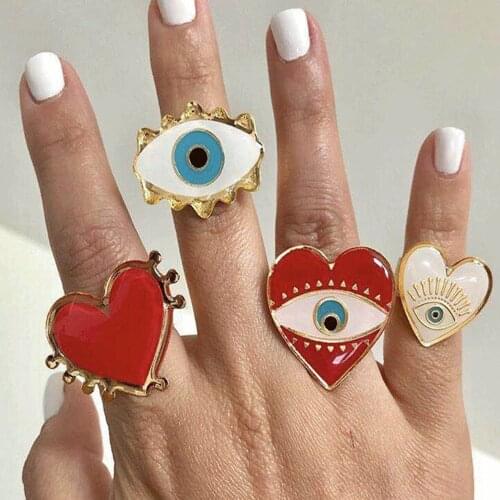 Vintage 2020 Geometric Red Heart Shaped Eye Simple Ring Set For Women Boho Adjustable Fashion Rings Female Party Jewellery Gift