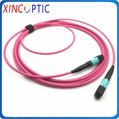 1/2/3/5/7/10/15/20M 24Cores MPO Male to MPO Male Connector Type A/B 50/125 MM OM4 3.0mm Mini Round Pink Trunk Patch Cord Cable