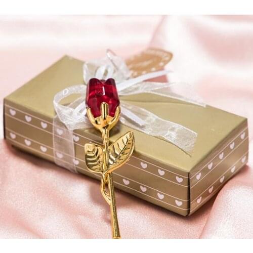 100pcs Crystal Rose Artificial Flowers Baby Shower Souvenirs Wedding Favors and Gifts For Guest Home Decor Transparent SN558