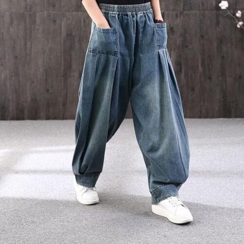 2021Spring Autumn New Loose Plus Size Harlan Jeans Female Fat MM Radish Denim Pants Literary Retro Women Lantern Cowboy Pants184