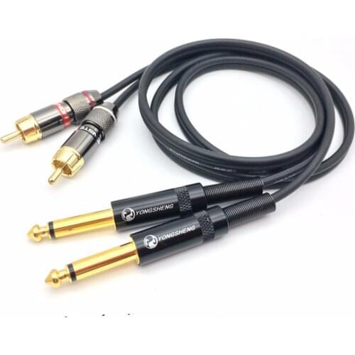 Audiocrast Pair HIFI 1/4 6.35mm Male to RCA MaleAudio Cable Adapter Cable RCA OFC Connector Cable