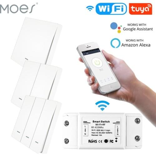 RF433 WiFi Wireless Remote Control Smart Switch Wall Panel Transmitter Smart Life/Tuya APP Works with Alexa Google Home