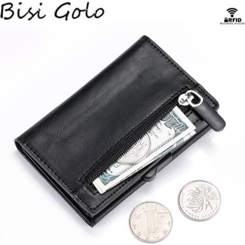 BISI GORO RFID PU Leather Card Case Single Box Smart Credit Card Holder 2020 New Arrival RFID Coin Purse Carbon Fiber Wallet