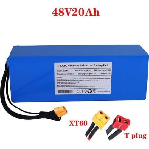 48V 20ah 18650 lithium battery pack 48V 20AH750W~ 1200W electric scooter bicycle battery built-in 30A BMS XT60 connector