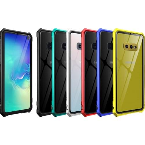 For Samsung S10 plus 10E metal phone case 9H tempered clear glass back+metal frame phone case cover
