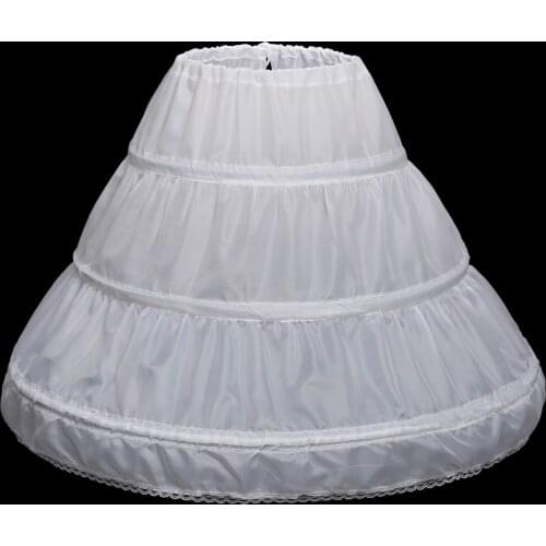 2021 White Children Petticoat A-Line 3 Hoops One Layer Kids Crinoline Lace Trim Flower Girl Dress Underskirt Elastic Waist