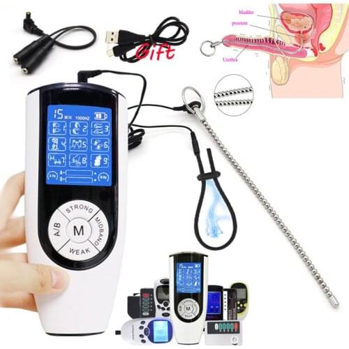 Electro Shock Metal Beads Penis Plug Cock Ring Urethral Catheter Sound Dilator Male Chastity Device Sex Toy For Men Gay BDSM Kit