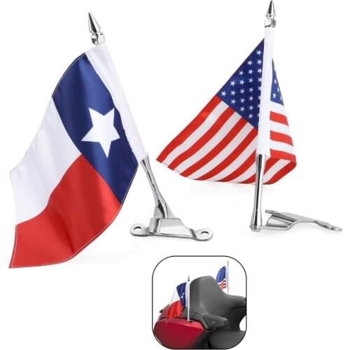 Motorcycle Flag Mount Tour Trunk Flag Pole with Taxas State Flag + American Flag For Honda Goldwing GL1800 2018