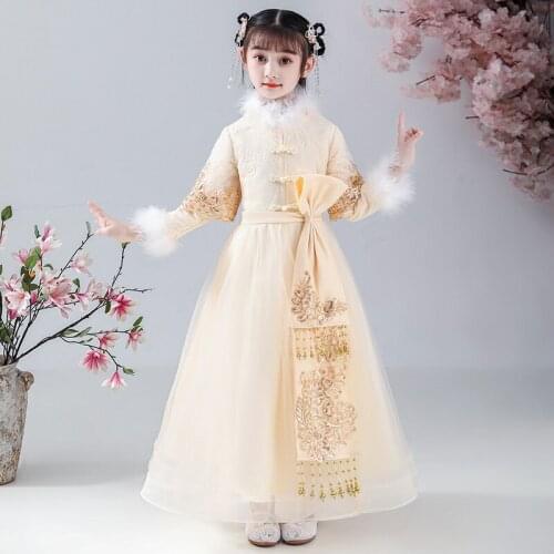 Chinese Traditional Flower Girl Dress Han Fu For Girl Kids Dramaturgic Robe DressAncient Embroidery Dresses Dande Wear Cosplay