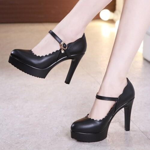 2019 model cheongsam catwalk high heel waterproof platform stiletto pointed professional single shoes work shoes female