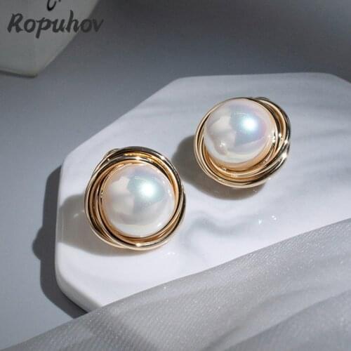 ROPUHOV 2021 Jewery Trendy Korean Gentle Hong Kong Style Retro Imitation Pearl Earrings 925 Silver Needle Elegant Atmosphere