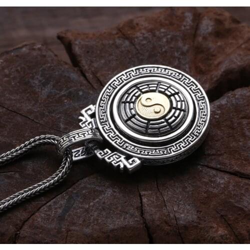 925 Sterling Silver Jewelry Men And Women Tai Chi Gossip Rotating Pendant Thai Silver Retro Transport Necklace Pendant
