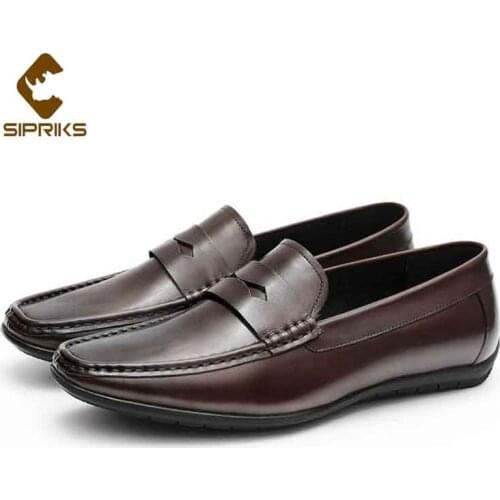 Sipriks 2021 Genuine Leather Mens Shoes Slip On Loafers Comfort Penny Loafers Classic Male Driving Flat Topsiders Everyday Wear