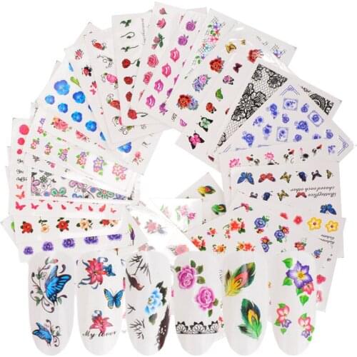 Flower Butterfly Nail Art 48-50 A Set of Flower Butterfly Watermark Sticker 3D Nail Sticker DIY Applique Art Nail Art Sticker