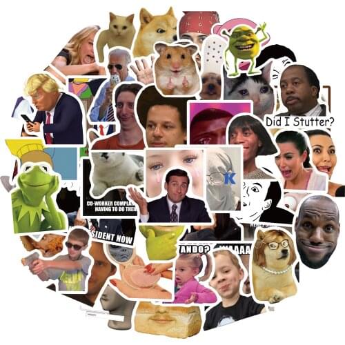 50Pcs/Lot Funny Hot Meme Stickers for Car Laptop PVC Bicycle Backpack Home Decal DIY Waterproof PVC Toy Stickers