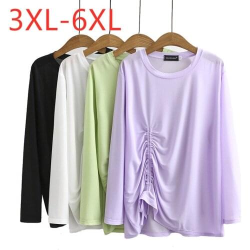 New 2021 ladies summer plus size tops for women large long sleeve loose ruffle purple thin sunscreen T-shirt 3XL 4XL 5XL 6XL