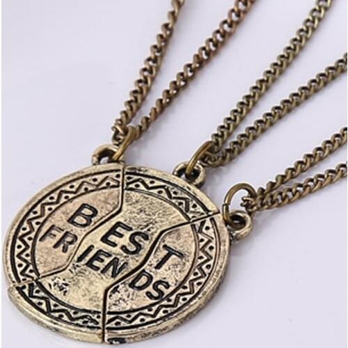 Retro Creative Round BFF Necklaces For 3 Best Friends Long Necklace Pendants Link Chain Vintage Necklaces For Girls 3 pcs/set