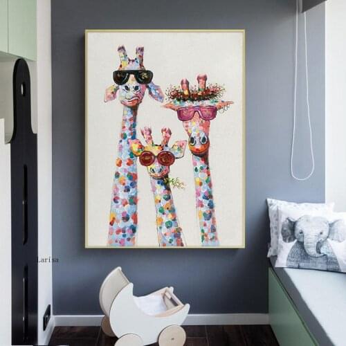 Cartoon Animals Poster Colorful Giraffe Family Canvas Painting Print Wall Art Picture for Living Room Kids Room Decoration