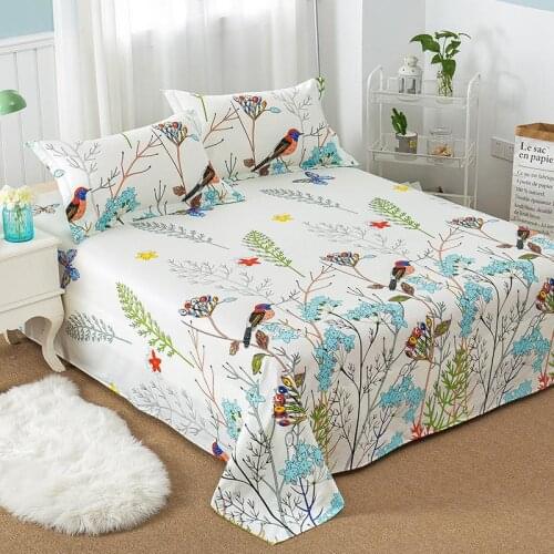 50 1pc 100% Cotton Birds Floral Flat Sheet For Children Adults Single Double Bed Flat Bedsheets (No Pillowcase)