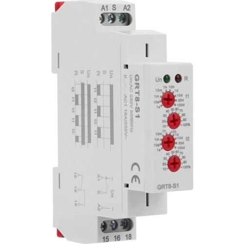 Drop Shipping GRT8-S Asymmetric Cycle Timer Relay SPDT 220V 16A AC/DC12V-240V Electronic Repeat Relay